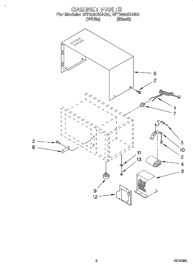 CABINET Diagram and Parts List for MT3090XAQ0  Whirlpool Microwave