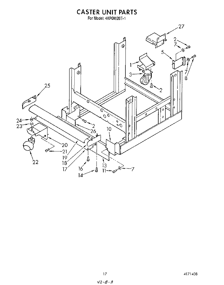 CASTER UNIT Diagram and Parts List for 4KPDI620T1  KitchenAid Dishwasher
