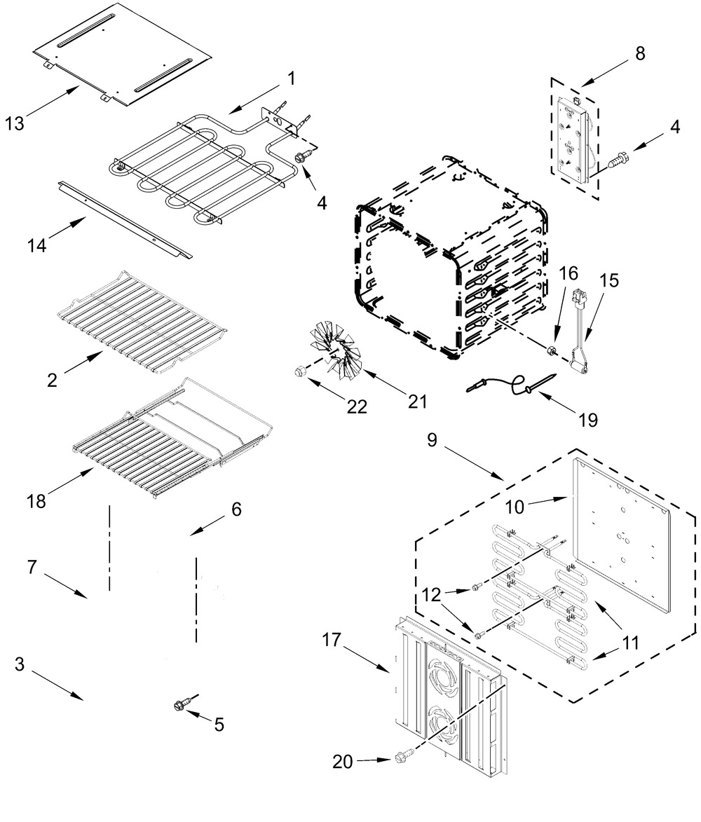 Internal Oven Parts Diagram and Parts List for JOESC730RM00  Whirlpool Range