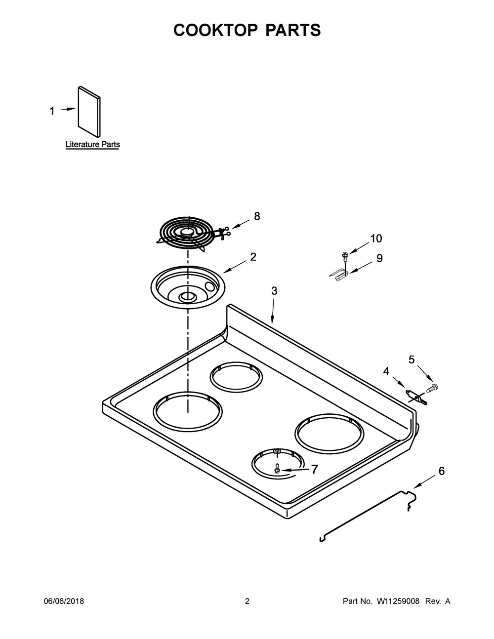 Cooktop Parts Diagram and Parts List for WFC310S0EW2  Whirlpool Range