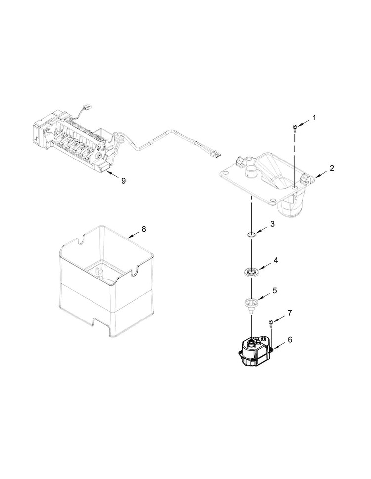 Icemaker And Ice Container Parts Diagram and Parts List for WRV996FDEE00  Whirlpool Refrigerator