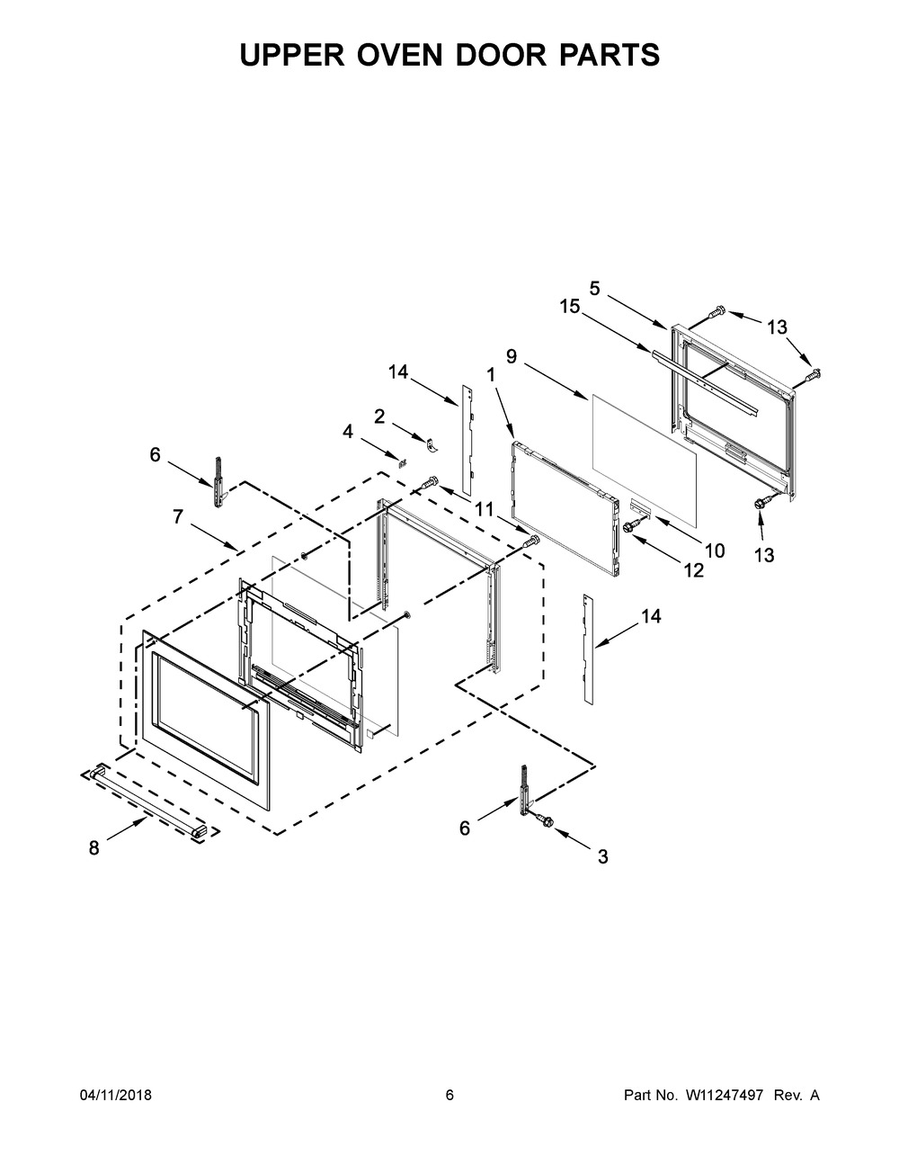 Upper Oven Door Parts Diagram and Parts List for KODE507EBL04  Whirlpool Wall Oven