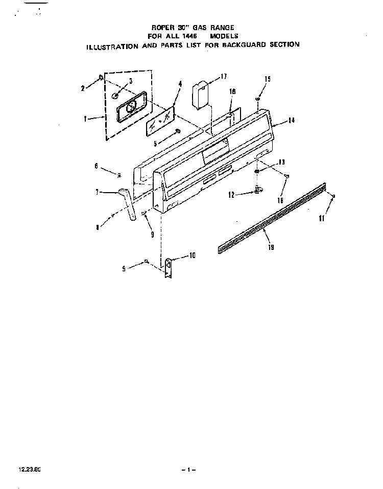 Backguard Diagram and Parts List for 1446*1A  Roper Range