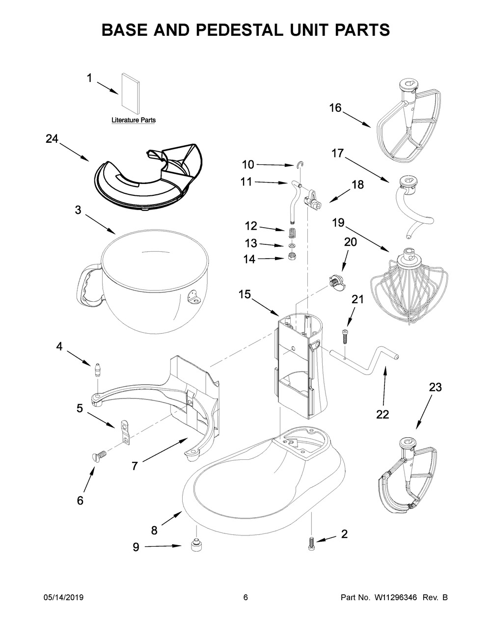 Base And Pedestal Unit Parts Diagram and Parts List for KL26M2XER5  Whirlpool Mixer