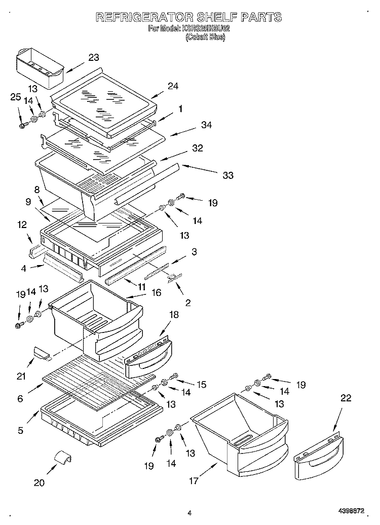 REFRIGERATOR SHELF Diagram and Parts List for KSRS25IHBU02  KitchenAid Refrigerator