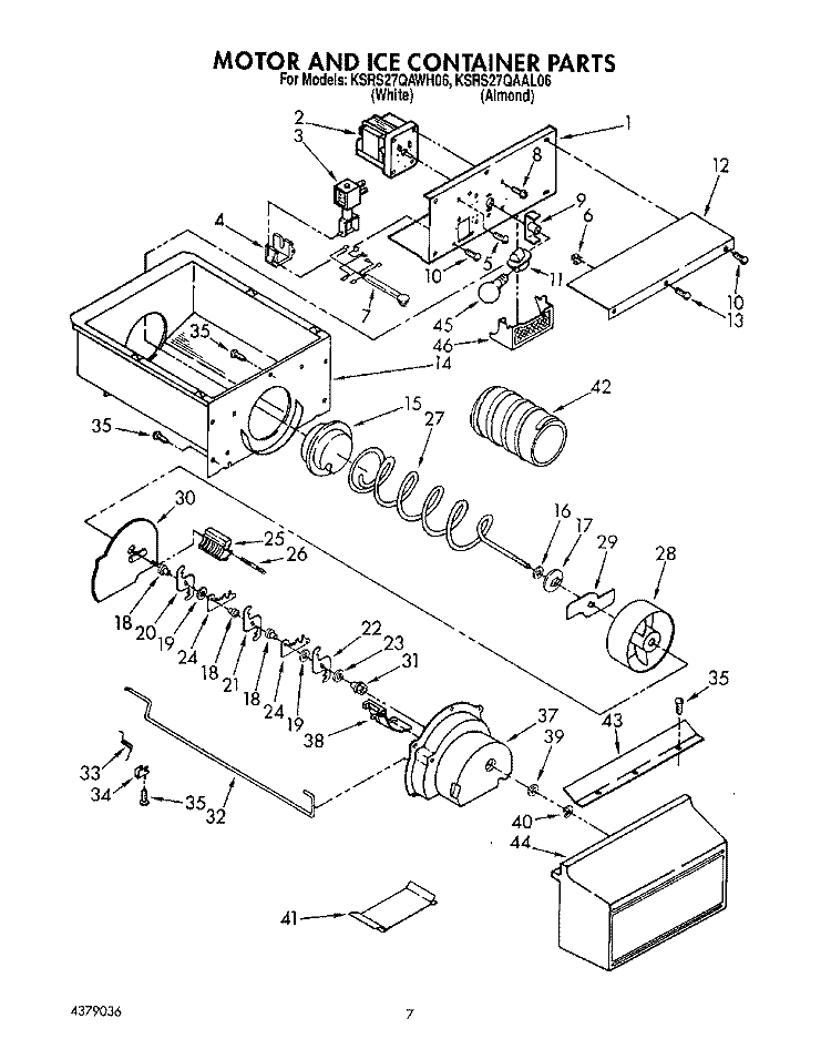 MOTOR AND ICE CONTAINER, LIT/OPTIONAL Diagram and Parts List for KSRS27QAAL06  KitchenAid Refrigerator