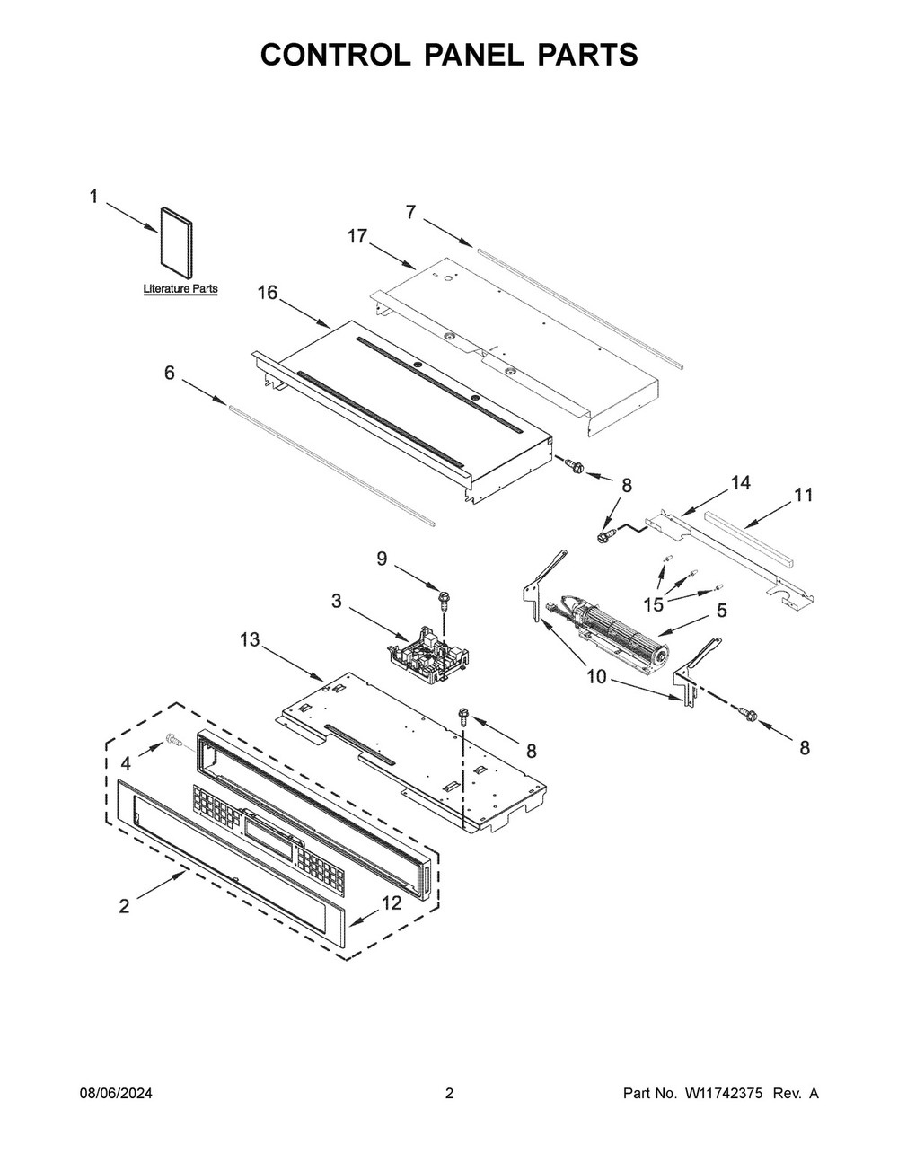 02 - Control Panel Parts Diagram and Parts List for KOED430RSS00  Whirlpool Wall Oven