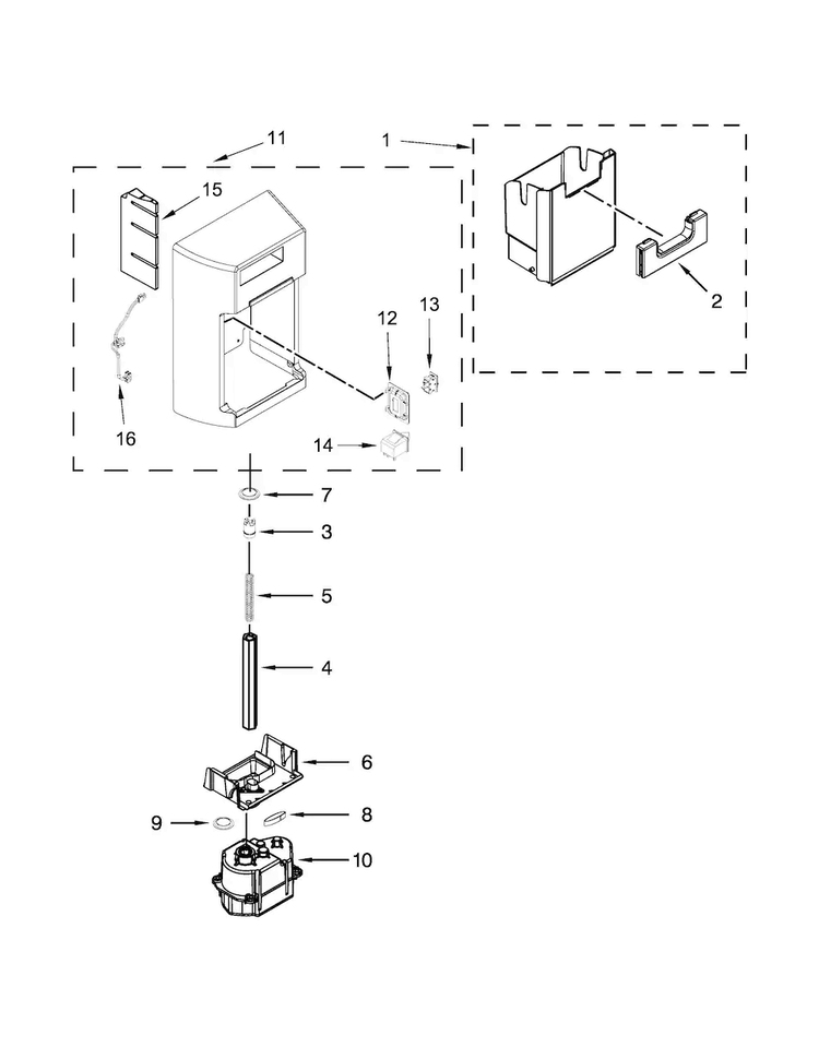 Motor And Ice Container Parts Diagram and Parts List for WRS576FIDM01  Whirlpool Refrigerator