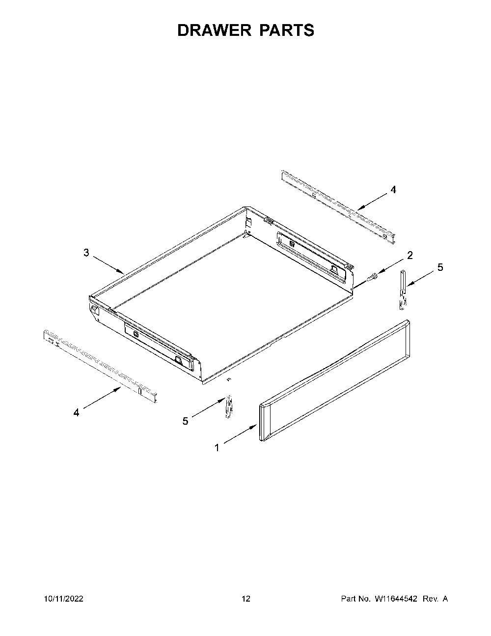 Drawer Parts Diagram and Parts List for KFGG500ESS6  KitchenAid Range
