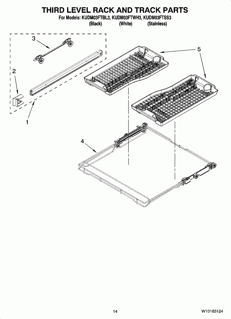 THIRD LEVEL RACK AND TRACK PARTS Diagram and Parts List for KUDM03FTBL3  KitchenAid Dishwasher