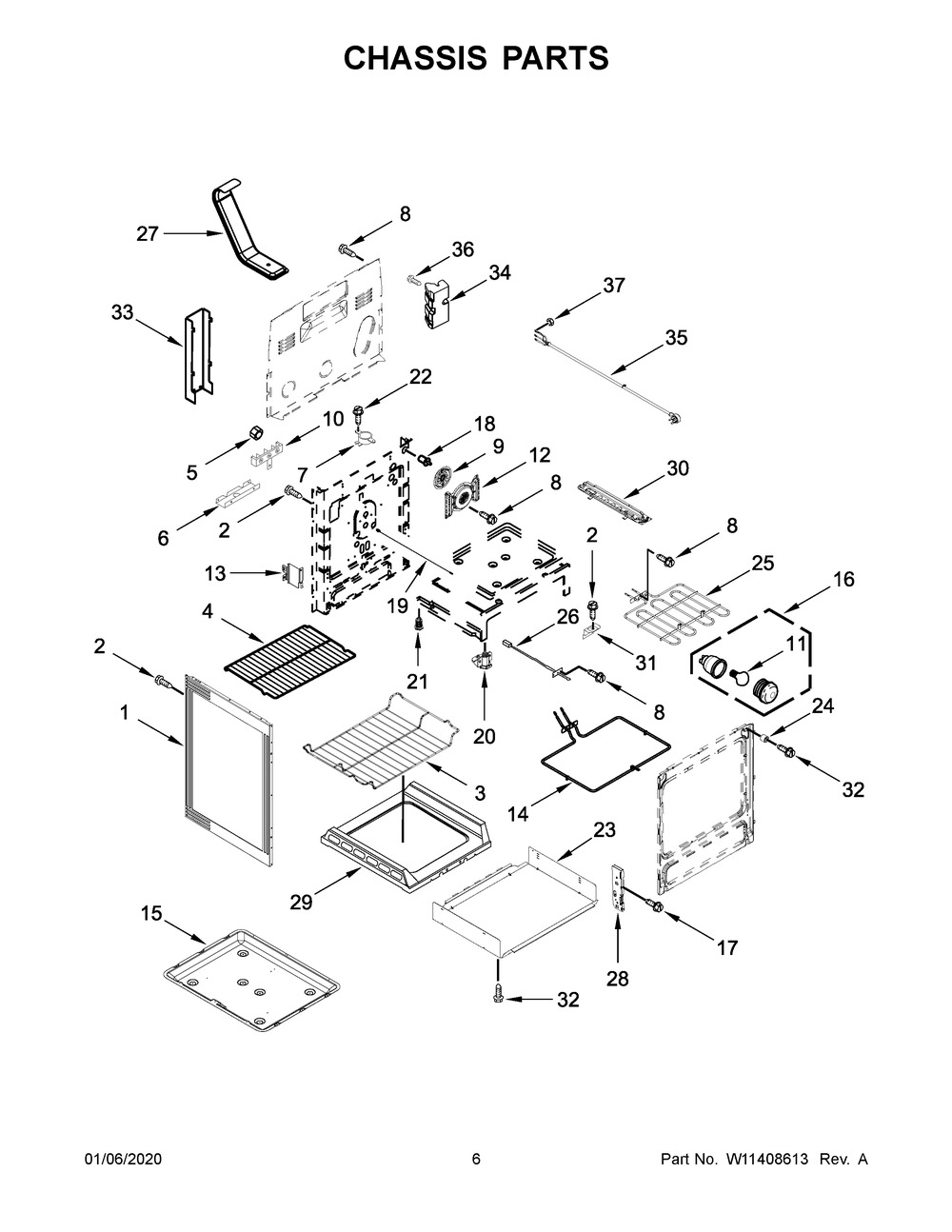 Chassis Parts Diagram and Parts List for YKFEG500EBS3  Whirlpool Range
