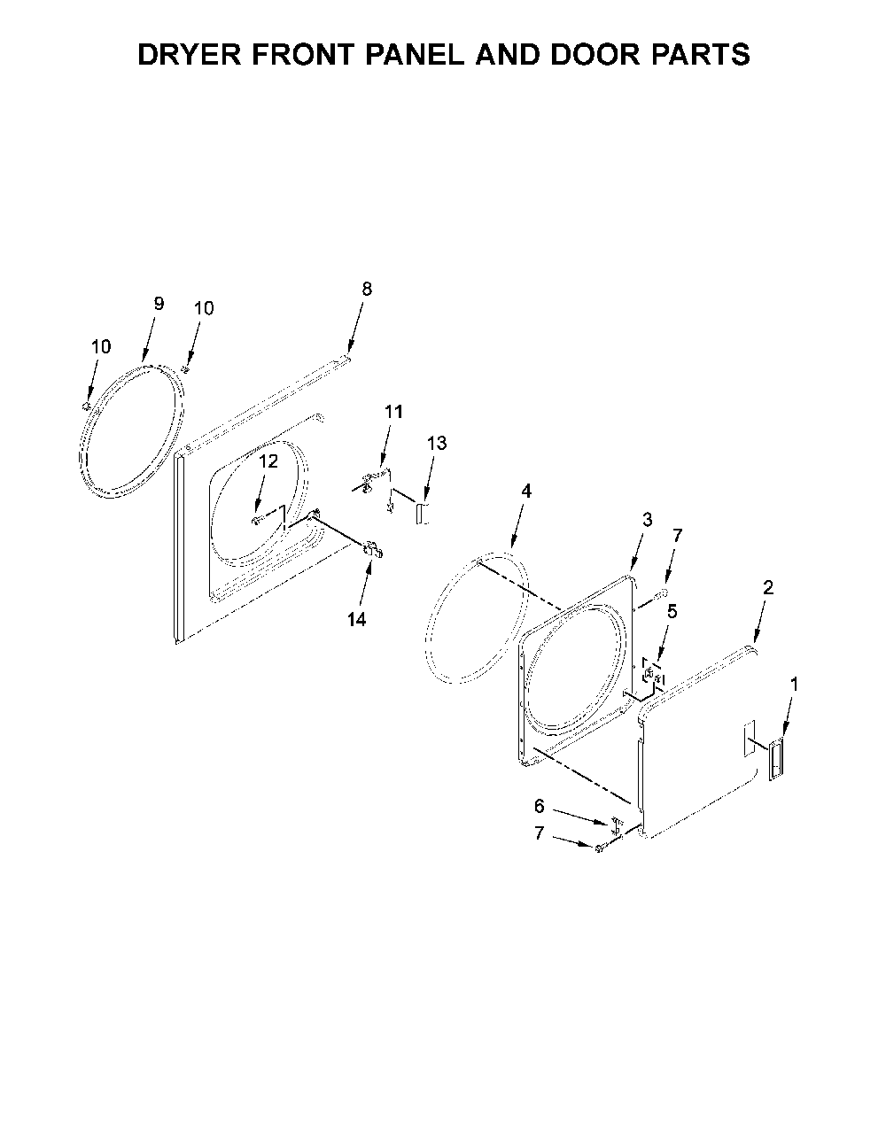 Dryer front panel and door parts Diagram and Parts List for 11081442710  Kenmore Washer Dryer Combo
