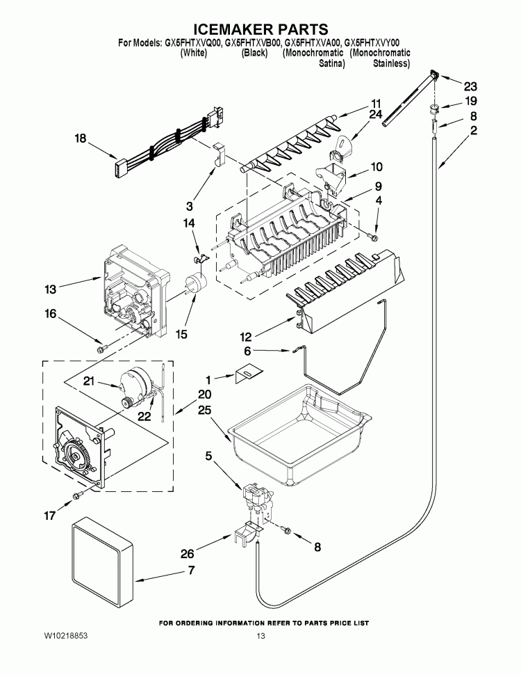 ICEMAKER PARTS Diagram and Parts List for GX5FHTXVB00  Whirlpool Refrigerator