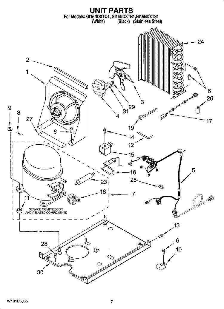 UNIT PARTS, OPTIONAL PARTS (NOT INCLUDED) Diagram and Parts List for GI15NDXTB1  Whirlpool Ice Maker