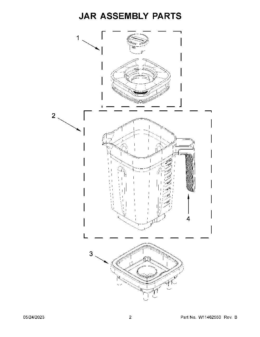 Jar Assembly Parts Diagram and Parts List for 7KSB4027MDR0  KitchenAid Blender