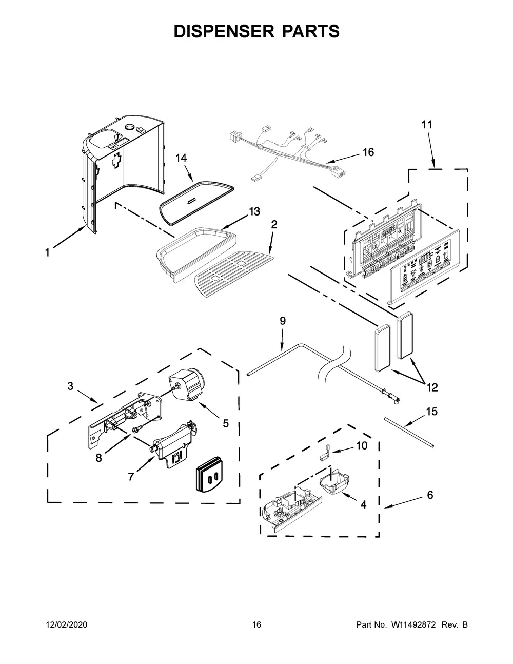 Dispenser Parts Diagram and Parts List for KRSC703HPS01  Whirlpool Refrigerator
