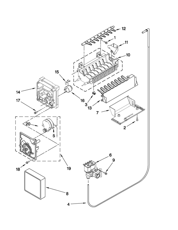 Icemaker Parts Diagram and Parts List for 10651593011  Kenmore Refrigerator
