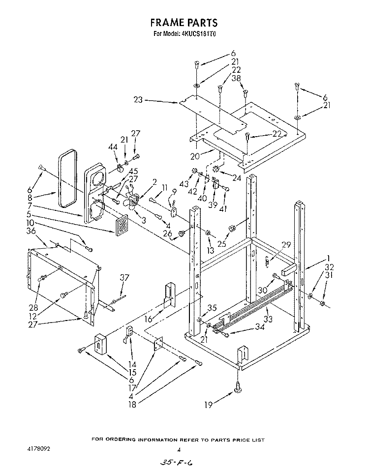 FRAME Diagram and Parts List for 4KUCS181T0  KitchenAid Trash Compactor