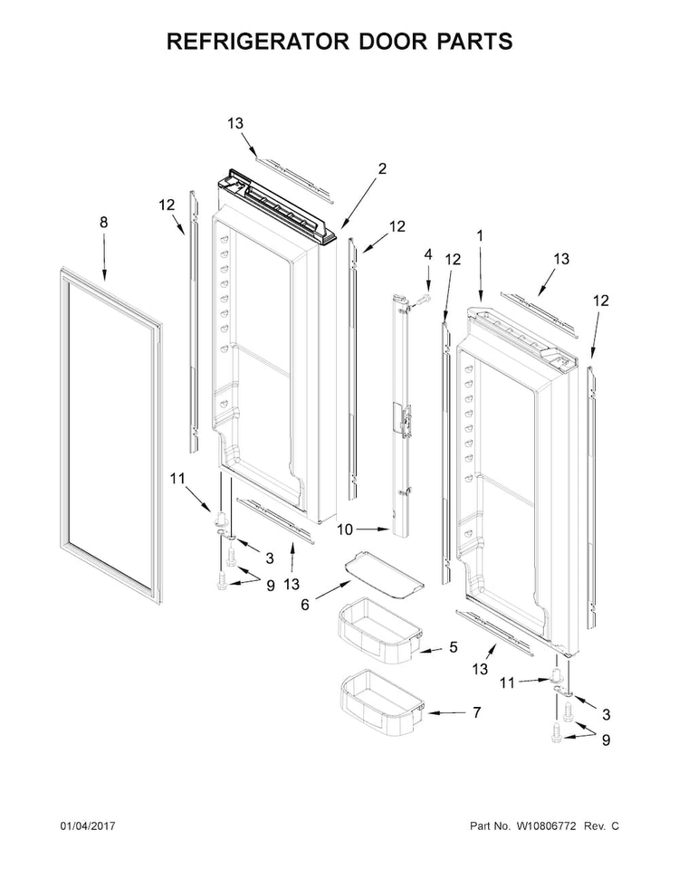 Refrigerator Door Parts Diagram and Parts List for KRFC302EPA00  KitchenAid Refrigerator