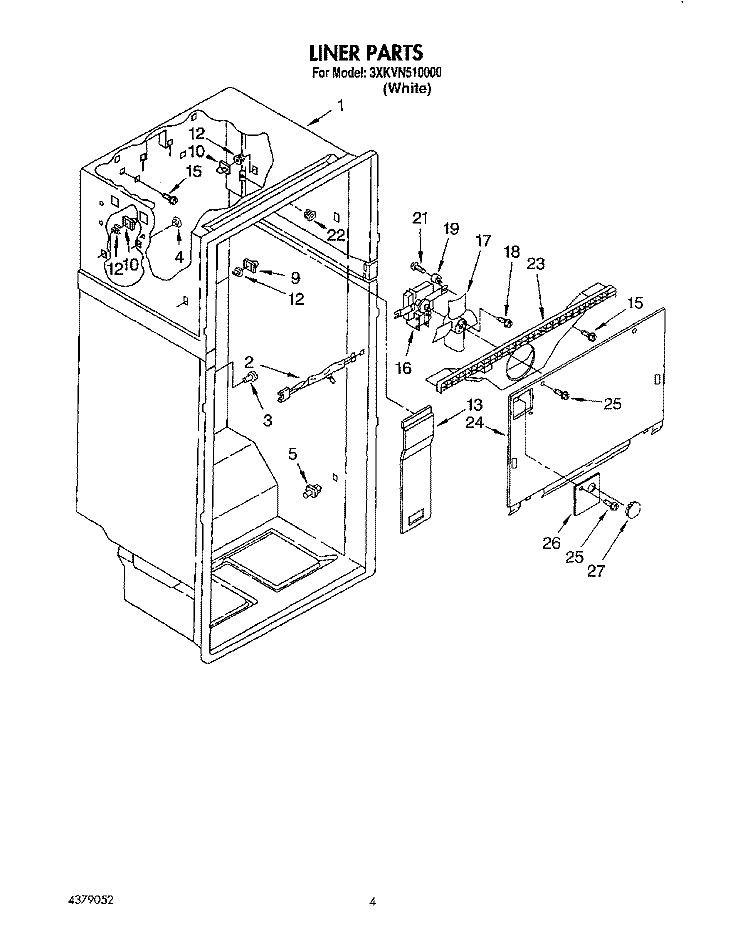 LINER Diagram and Parts List for 3XKVN510000  Whirlpool Refrigerator