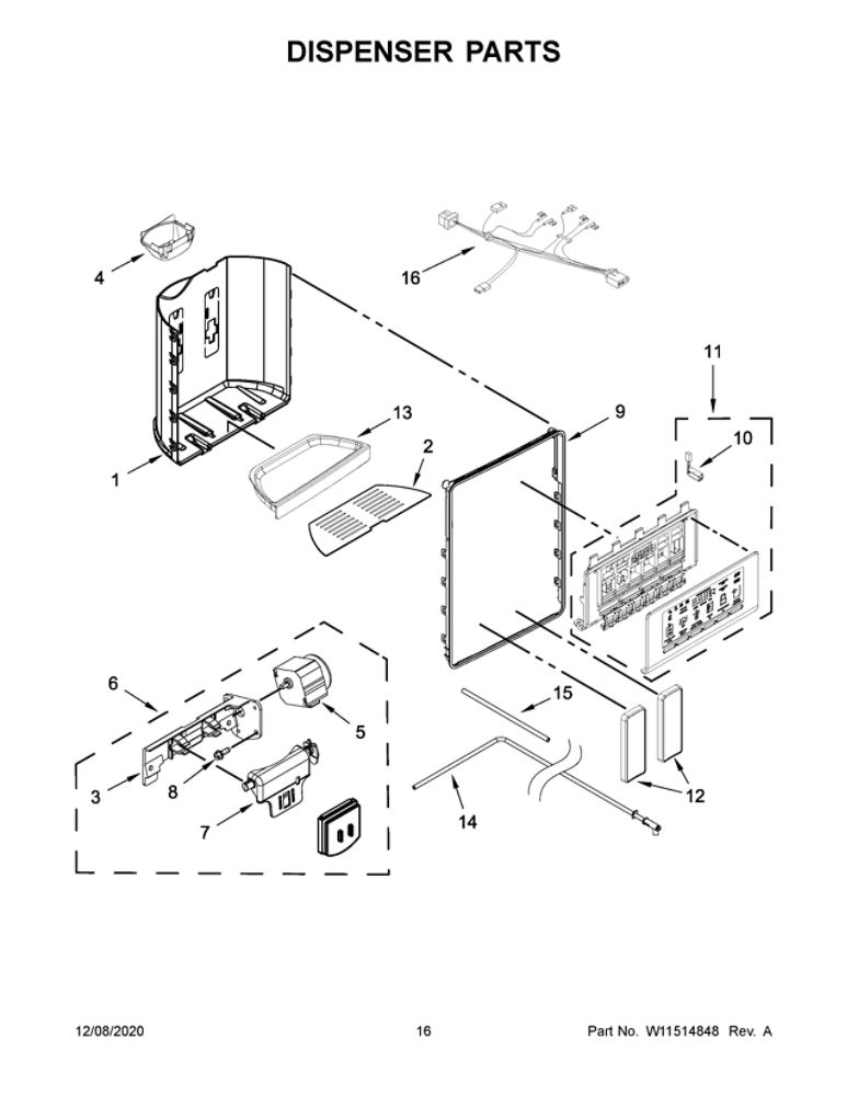 Dispenser Parts Diagram and Parts List for WRS970CIHZ01  Whirlpool Refrigerator