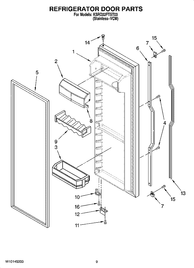 REFRIGERATOR DOOR PARTS Diagram and Parts List for KSRD22FTST03  KitchenAid Refrigerator