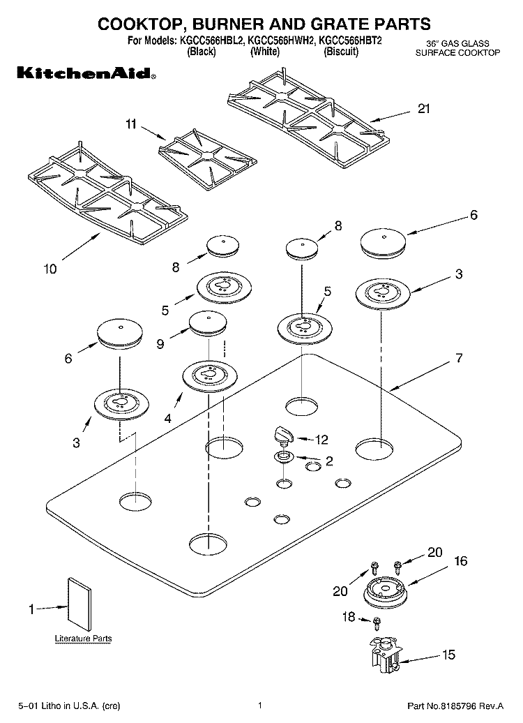SECTION Diagram and Parts List for KGCC566HWH2  KitchenAid Cooktop