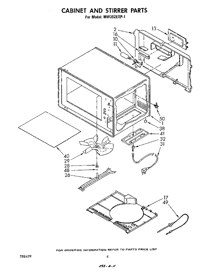 CABINET AND STIRRER Diagram and Parts List for MW352EXP1  Whirlpool Microwave