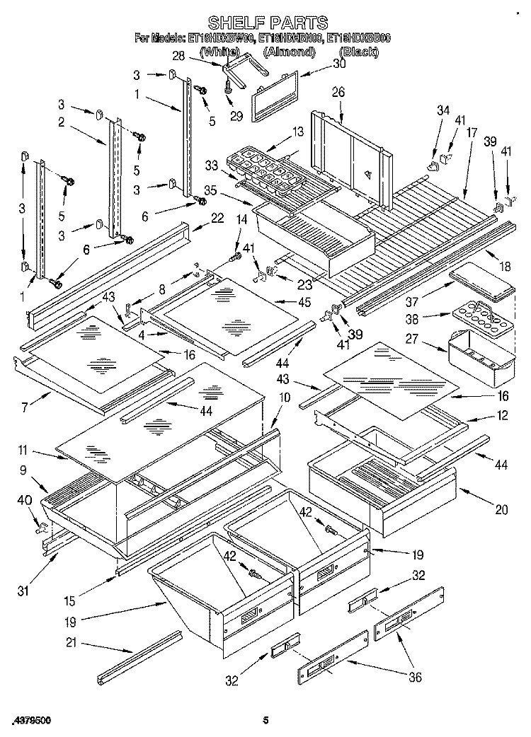 SHELF, LIT/OPTIONAL Diagram and Parts List for ET18HDXBW00  Whirlpool Refrigerator