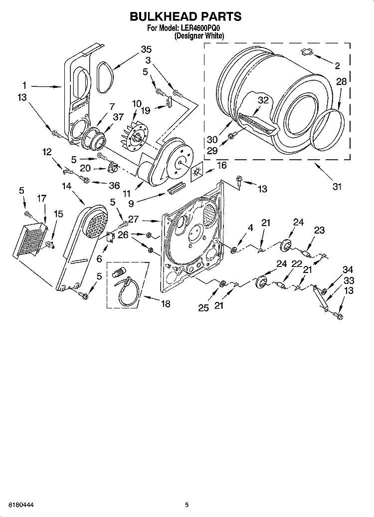 BULKHEAD PARTS Diagram and Parts List for LER4600PQ0  Whirlpool Dryer