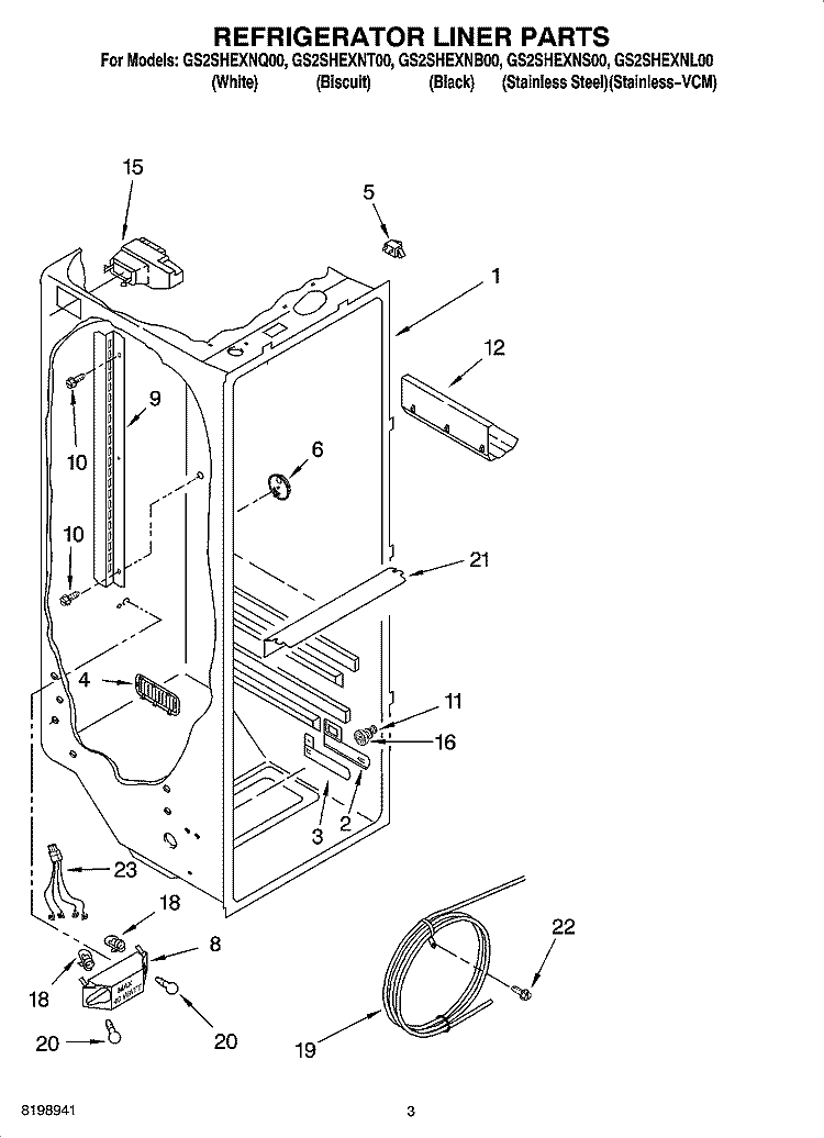 REFRIGERATOR LINER PARTS Diagram and Parts List for GS2SHEXNS00  Whirlpool Refrigerator