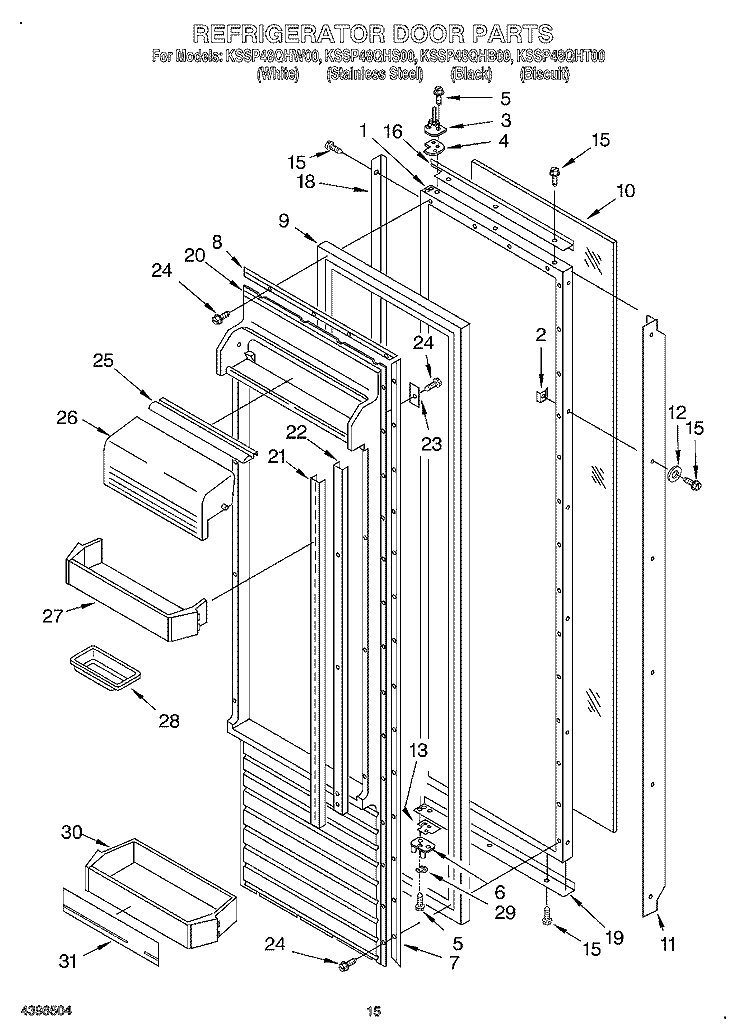 REFRIGERATOR DOOR Diagram and Parts List for KSSP48QHS00  KitchenAid Refrigerator