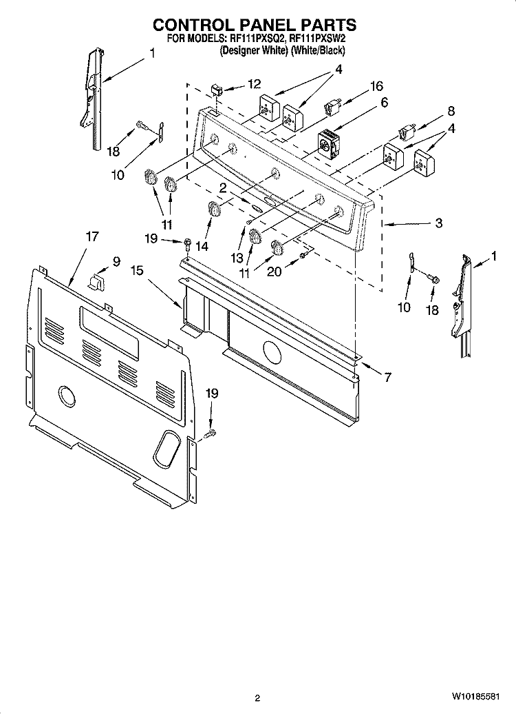 CONTROL PANEL PARTS Diagram and Parts List for RF111PXSQ2  Whirlpool Range
