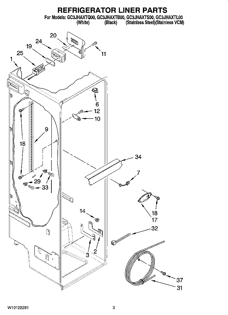 REFRIGERATOR LINER PARTS Diagram and Parts List for GC3JHAXTL00  Whirlpool Refrigerator