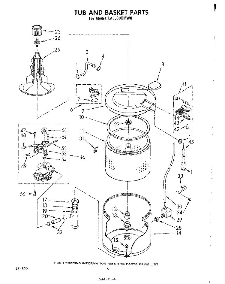 TUB AND BASKET Diagram and Parts List for LA5580XMW0  Whirlpool Washer