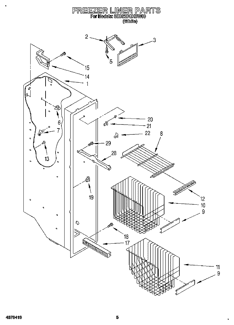 FREEZER LINER Diagram and Parts List for 6ED22DQXBW00  Whirlpool Refrigerator