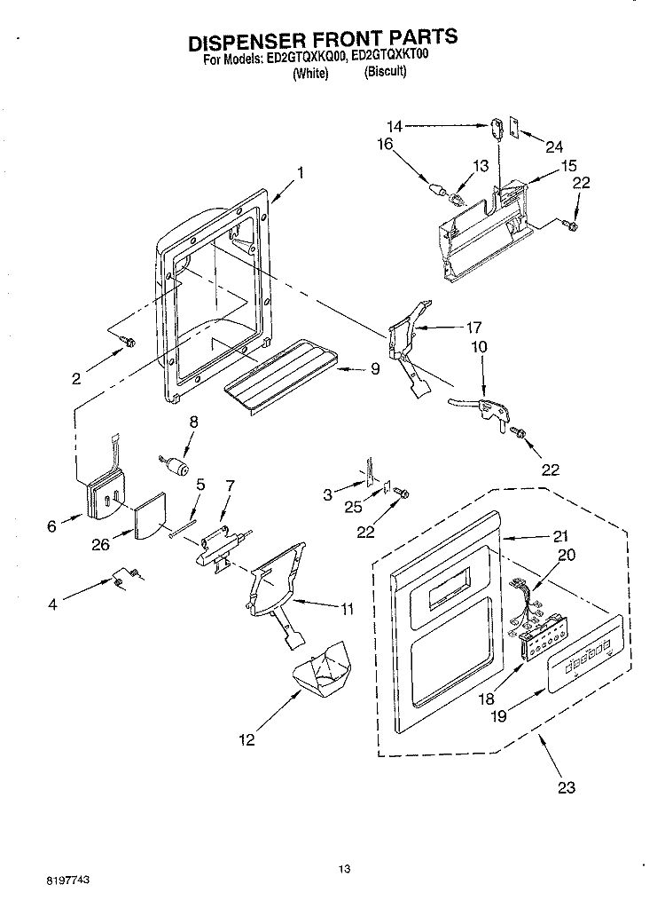 DISPENSER FRONT Diagram and Parts List for ED2GTQXKQ00  Whirlpool Refrigerator