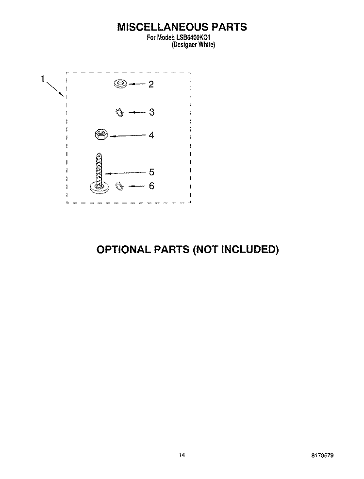 MISCELLANEOUS, OPTIONAL Diagram and Parts List for LSB6400KQ1  Whirlpool Washer