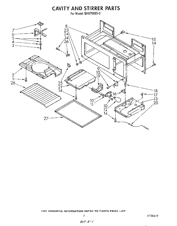 CAVITY AND STIRRER Diagram and Parts List for MH6700XV0  Whirlpool Microwave