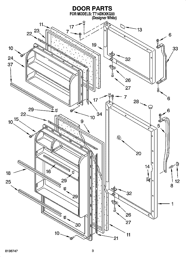 DOOR PARTS Diagram and Parts List for TT14DKXKQ03  Estate Refrigerator