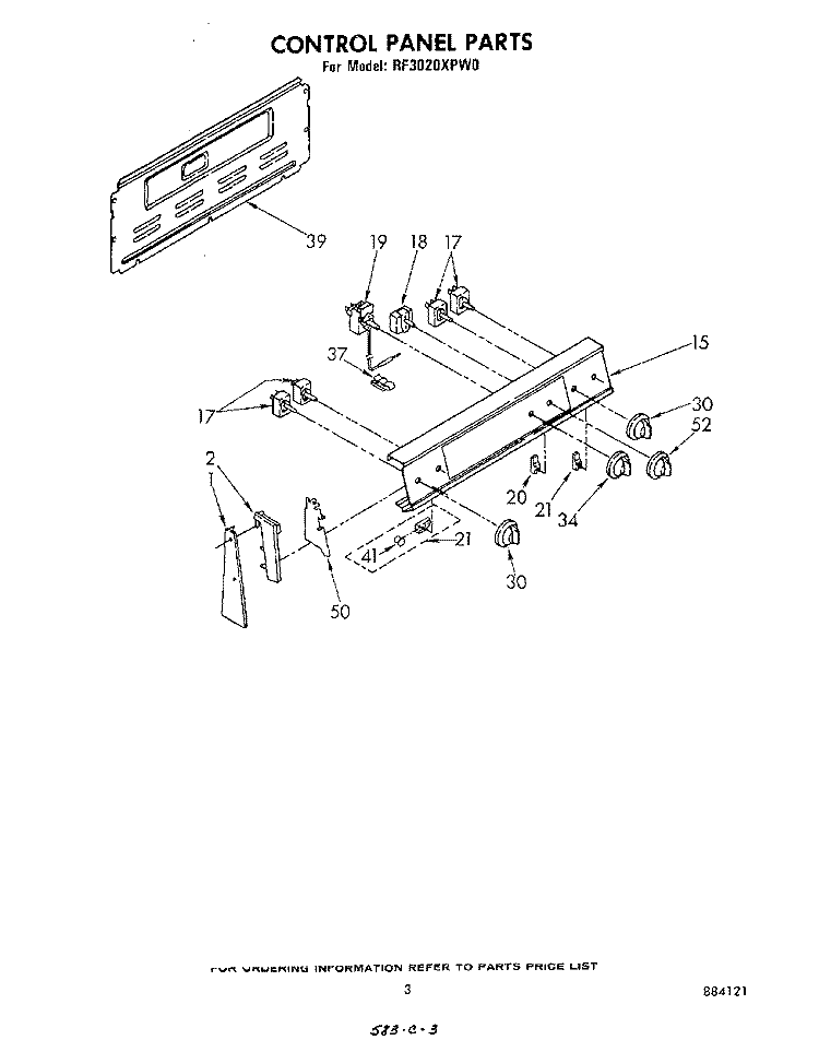 CONTROL PANEL Diagram and Parts List for RF3020XPW0  Whirlpool Range