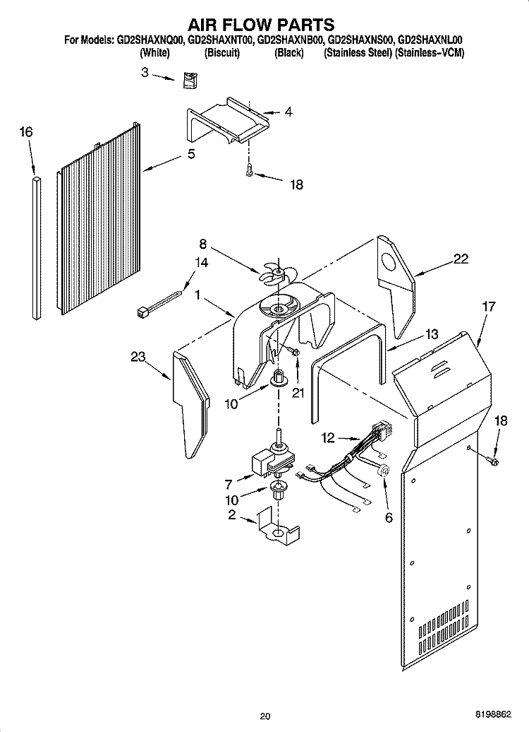 AIR FLOW PARTS Diagram and Parts List for GD2SHAXNB00  Whirlpool Refrigerator