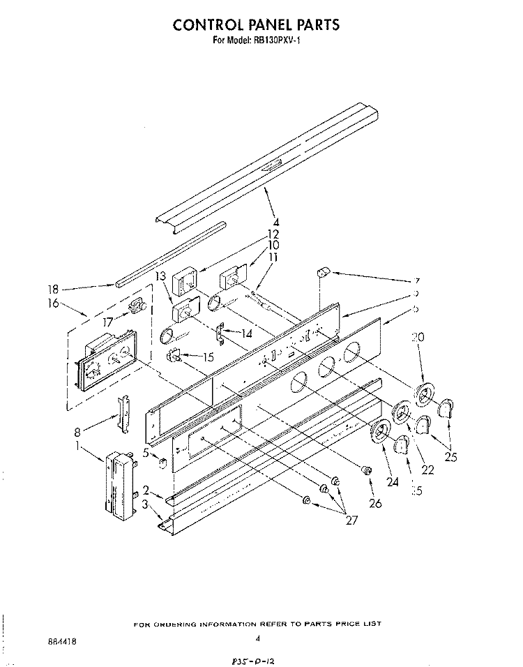 CONTROL PANEL , LIT/OPTIONAL Diagram and Parts List for RB130PXV1  Whirlpool Wall Oven