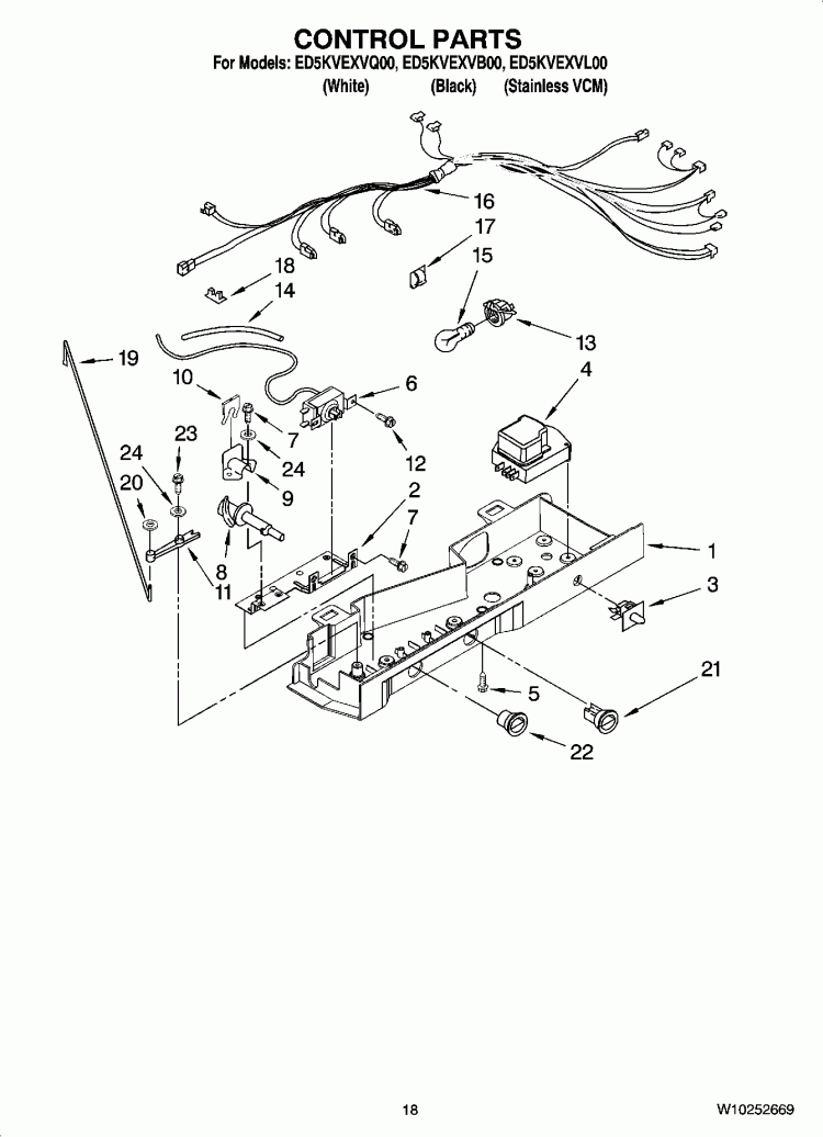 CONTROL PARTS Diagram and Parts List for ED5KVEXVQ00  Whirlpool Refrigerator