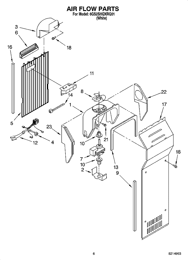 AIR FLOW PARTS Diagram and Parts List for 6GS2SHQXRQ01  Whirlpool Refrigerator