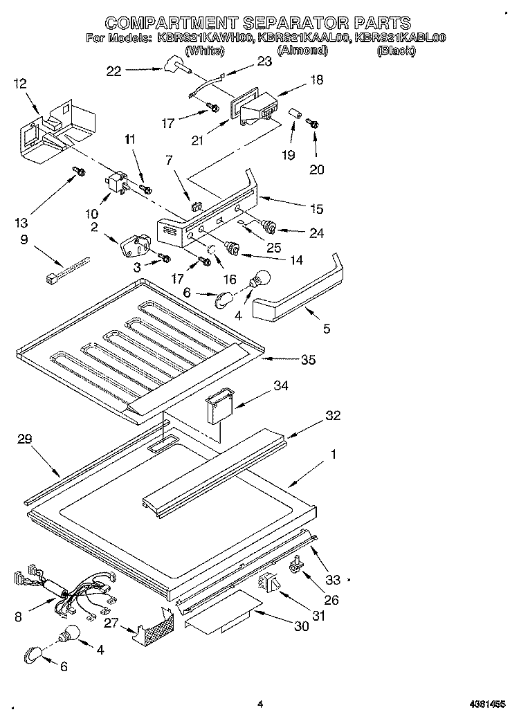 COMPARTMENT SEPARATOR Diagram and Parts List for KBRS21KABL00  KitchenAid Refrigerator