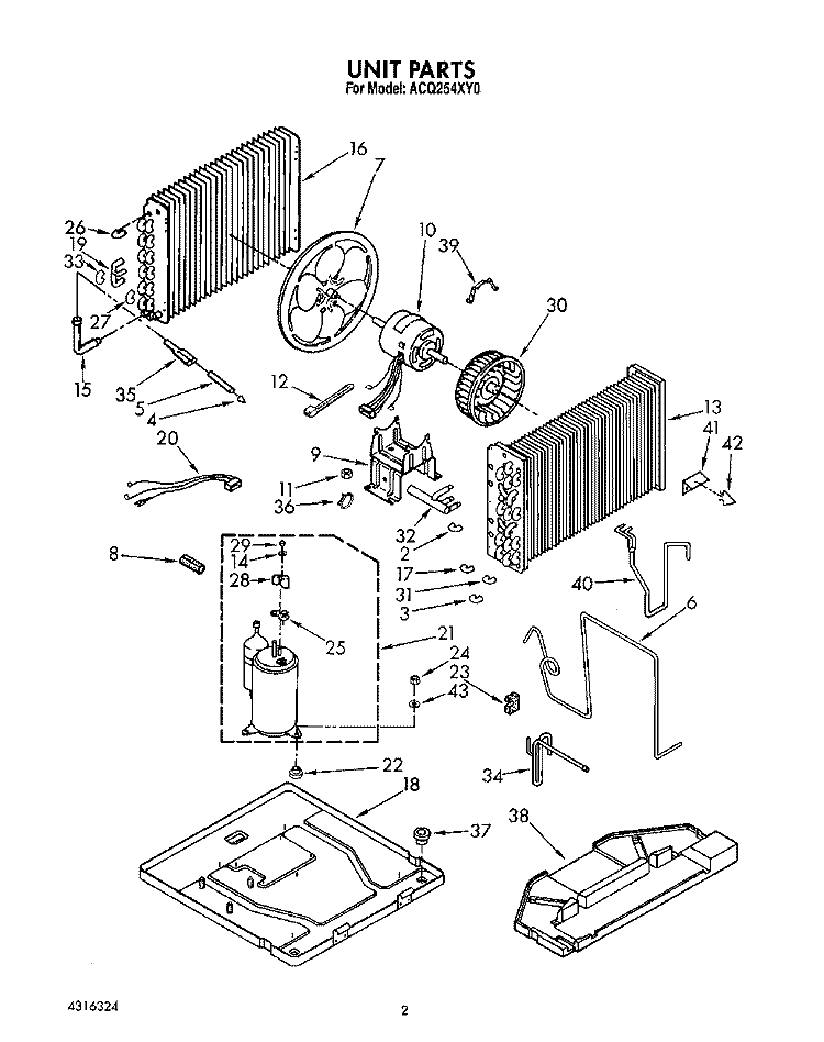 UNIT, LIT/OPTIONAL Diagram and Parts List for ACQ254XY0  Whirlpool Air Conditioner