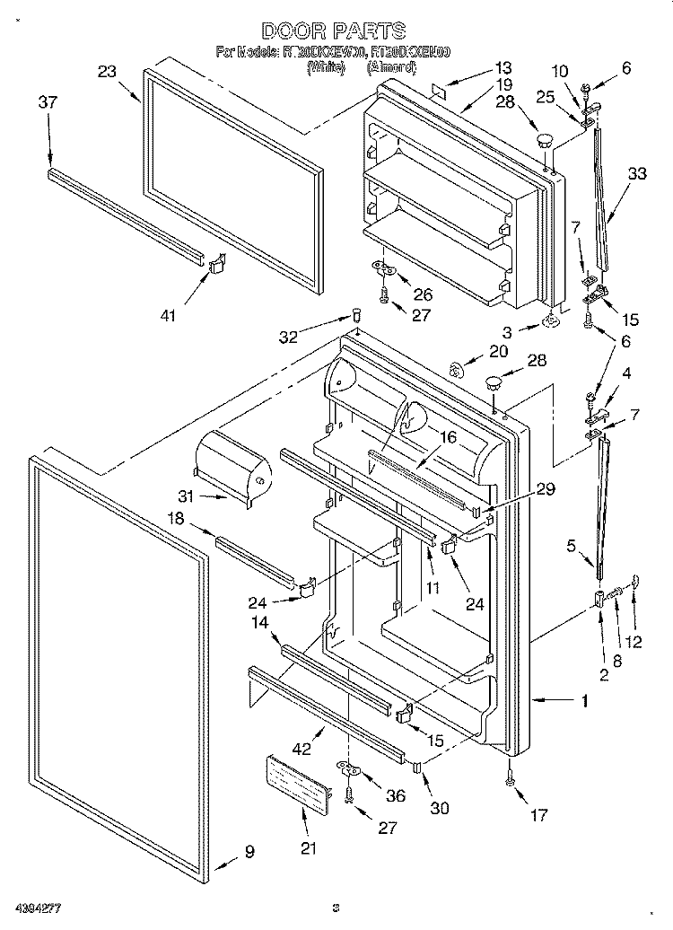 DOOR Diagram and Parts List for RT20DKXEN00  Roper Refrigerator