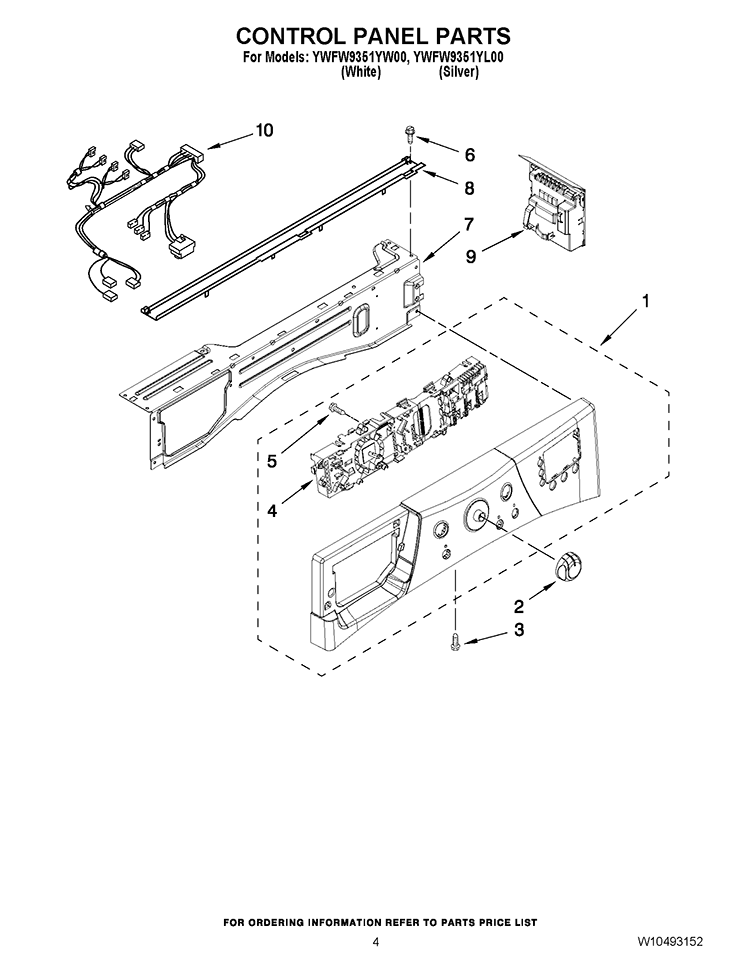 CONTROL PANEL PARTS Diagram and Parts List for YWFW9351YW00  Whirlpool Washer