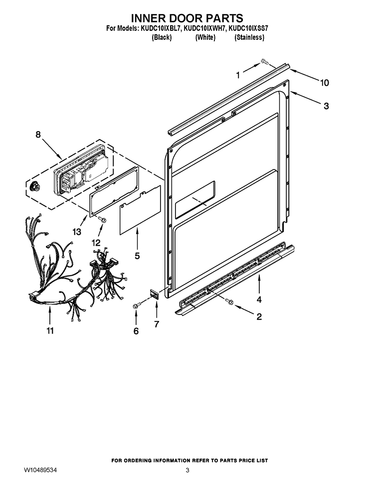INNER DOOR PARTS Diagram and Parts List for KUDC10IXBL7  KitchenAid Dishwasher